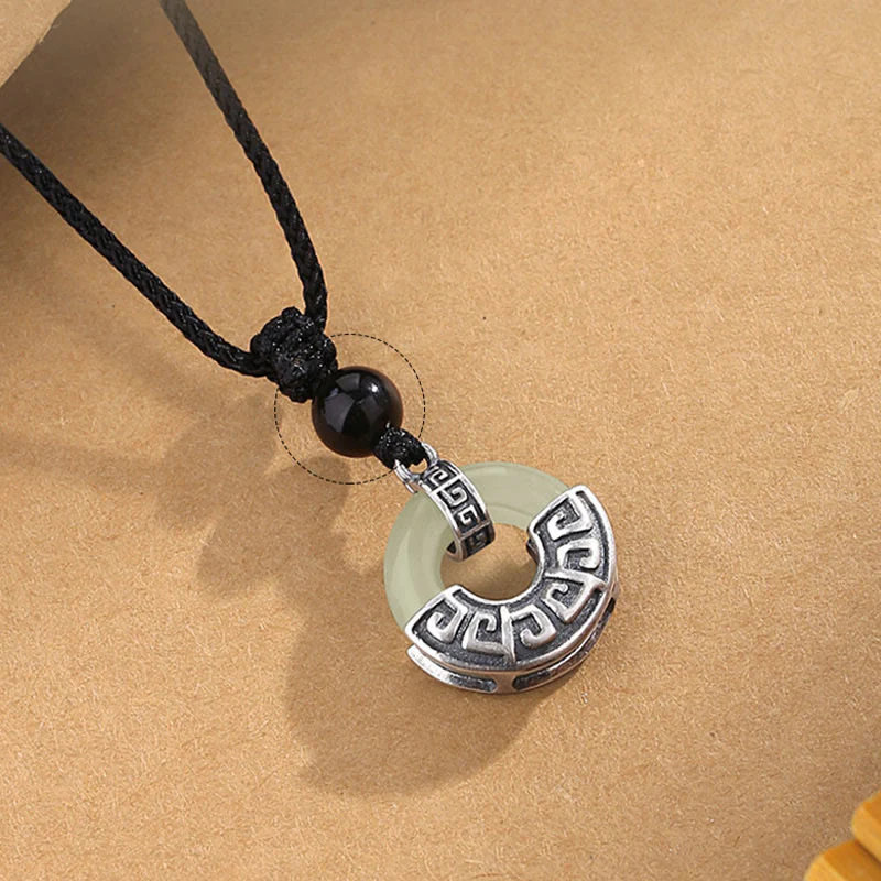 Collana con ciondolo Buddha Stones in argento sterling 925, giada naturale di Hetian, fibbia della pace e prosperità - Image 3