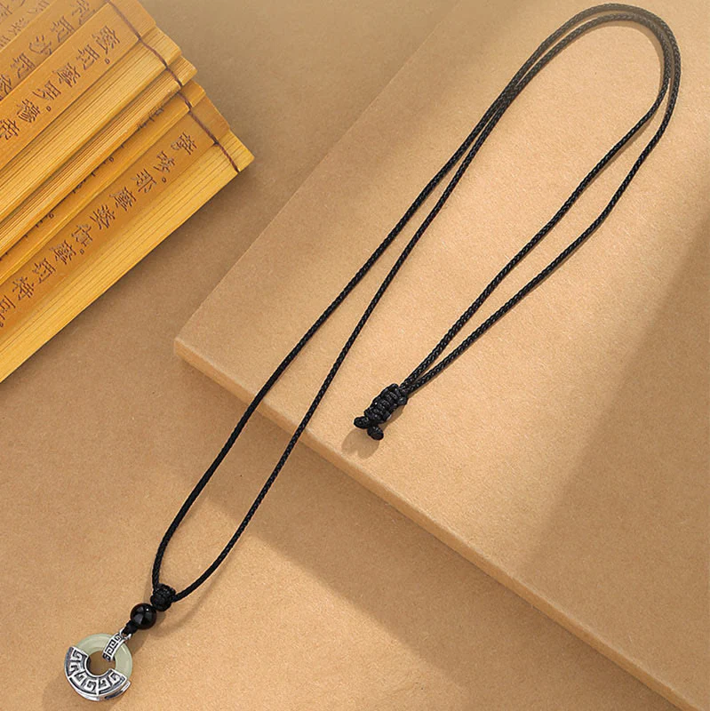 Collana con ciondolo Buddha Stones in argento sterling 925, giada naturale di Hetian, fibbia della pace e prosperità - Image 5