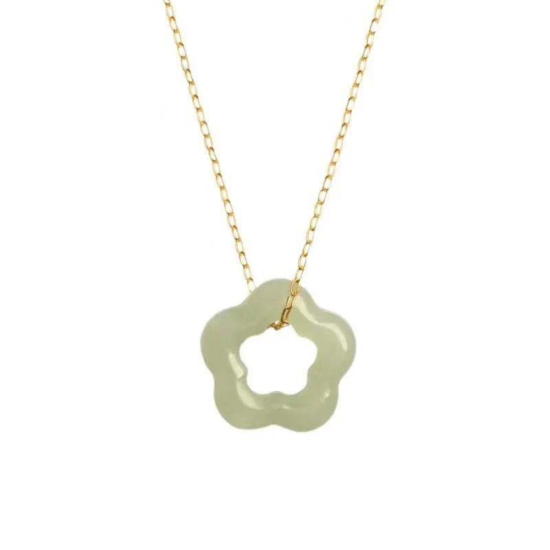 Collana con ciondolo con ciondolo floreale in giada ciano Buddha Stones , delicata giada Hetian - Image 10