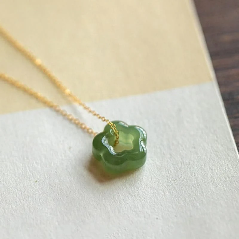 Collana con ciondolo con ciondolo floreale in giada ciano Buddha Stones , delicata giada Hetian - Image 11