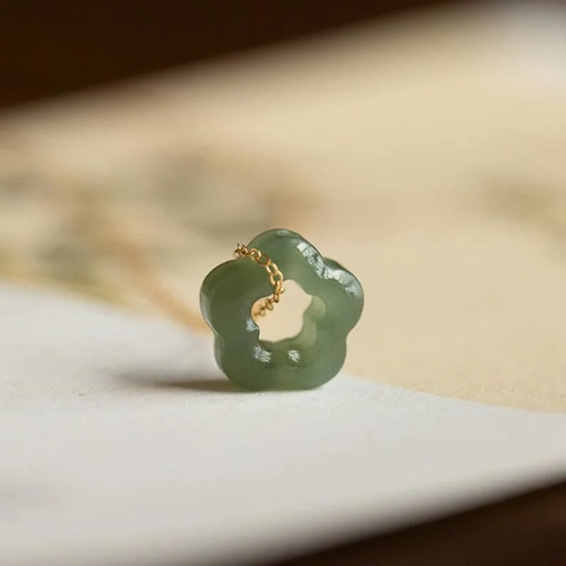 Collana con ciondolo con ciondolo floreale in giada ciano Buddha Stones , delicata giada Hetian - Image 12
