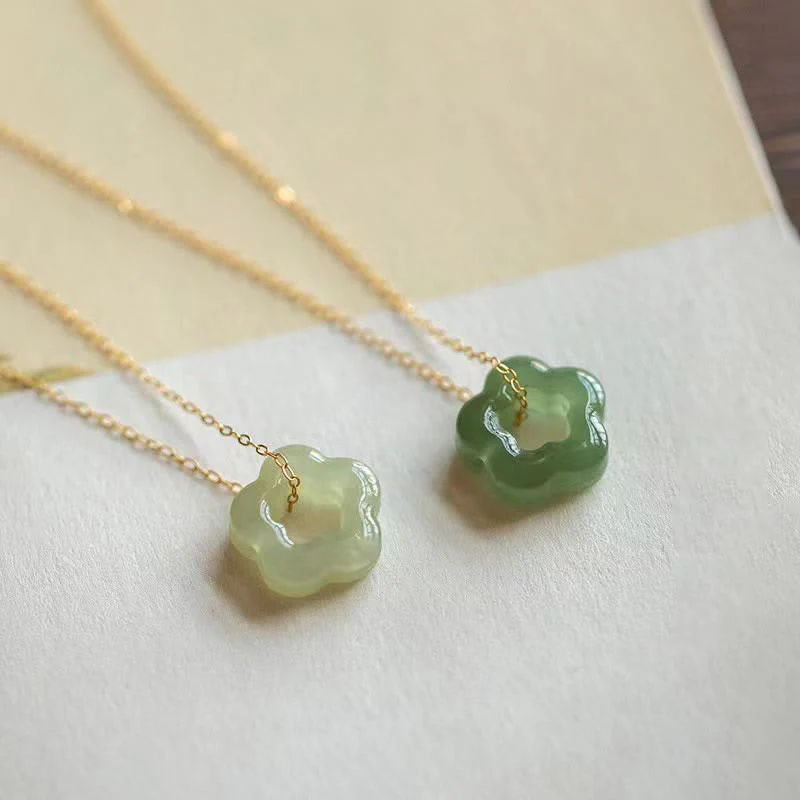 Collana con ciondolo con ciondolo floreale in giada ciano Buddha Stones , delicata giada Hetian - Image 15