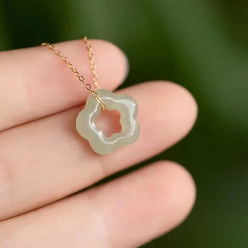 Collana con ciondolo con ciondolo floreale in giada ciano Buddha Stones , delicata giada Hetian - Image 7
