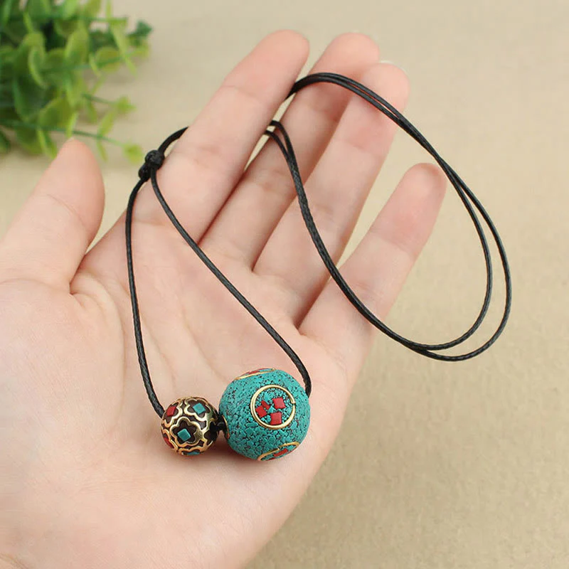 Collana con ciondolo con doppia perla turchese tibetana Buddha Stones, protezione e forza - Image 10