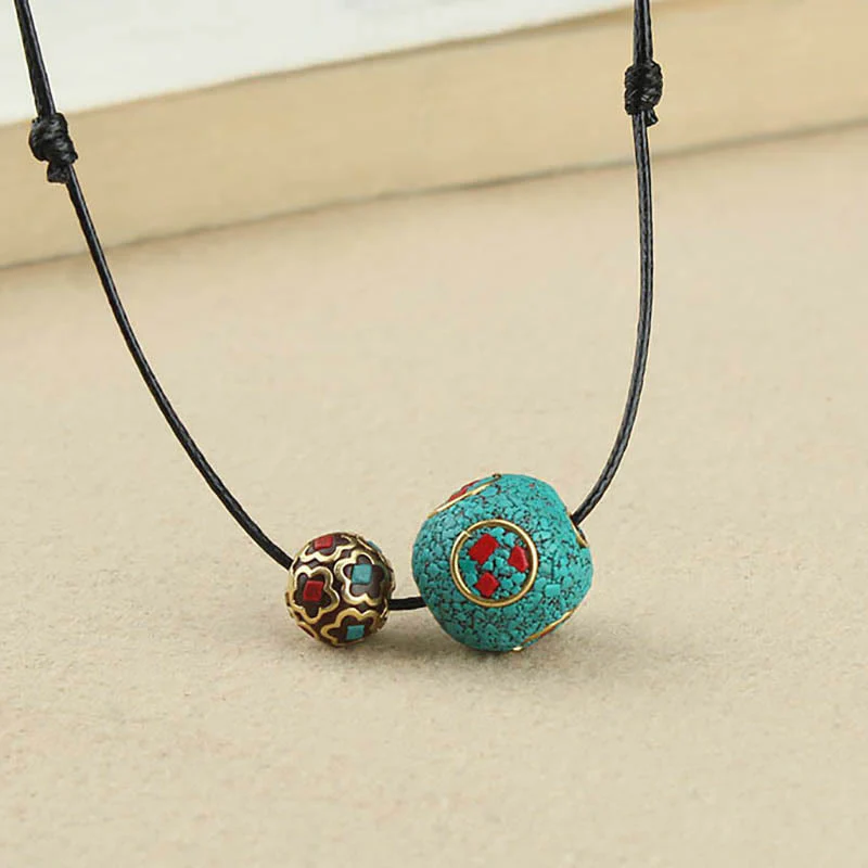 Collana con ciondolo con doppia perla turchese tibetana Buddha Stones, protezione e forza - Image 6