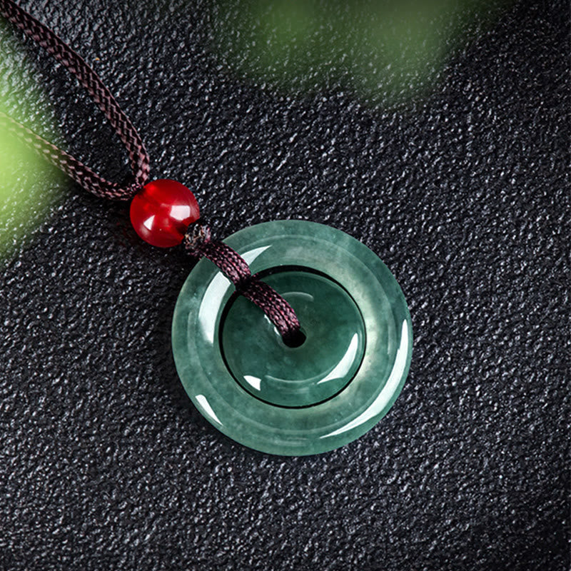 Collana con ciondolo con fibbia della pace doppia in giada verde Buddha Stones Abbondanza - Image 3