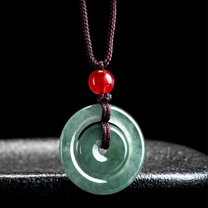 Collana con ciondolo con fibbia della pace doppia in giada verde Buddha Stones Abbondanza - Image 4