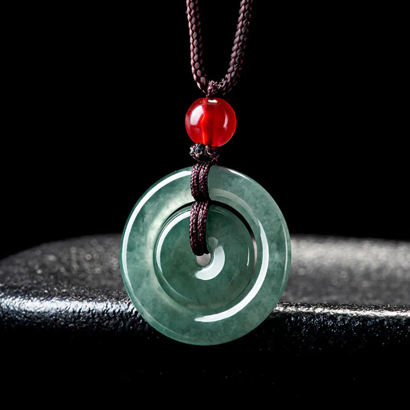 Collana con ciondolo con fibbia della pace doppia in giada verde Buddha Stones Abbondanza - Image 8