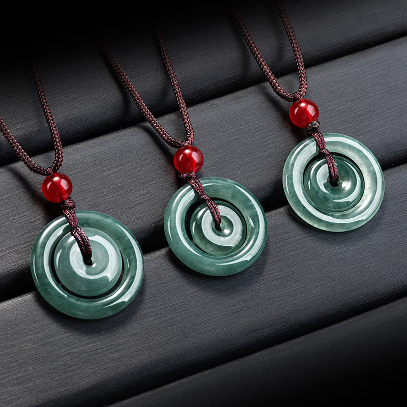 Collana con ciondolo con fibbia della pace doppia in giada verde Buddha Stones Abbondanza - Image 9