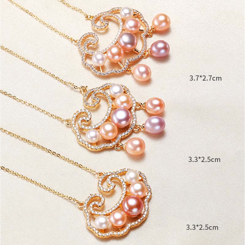 Collana con ciondolo con lucchetto cinese in perle naturali placcate in oro 18 carati, motivo : Buddha Stones - Image 10