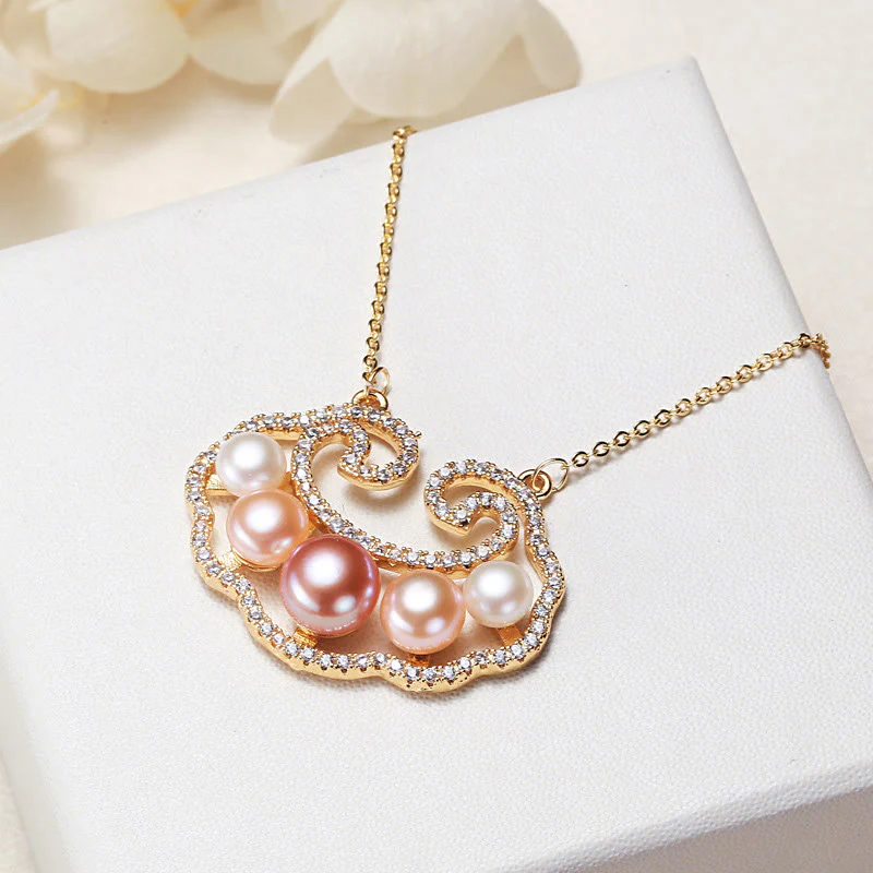 Collana con ciondolo con lucchetto cinese in perle naturali placcate in oro 18 carati, motivo : Buddha Stones - Image 9