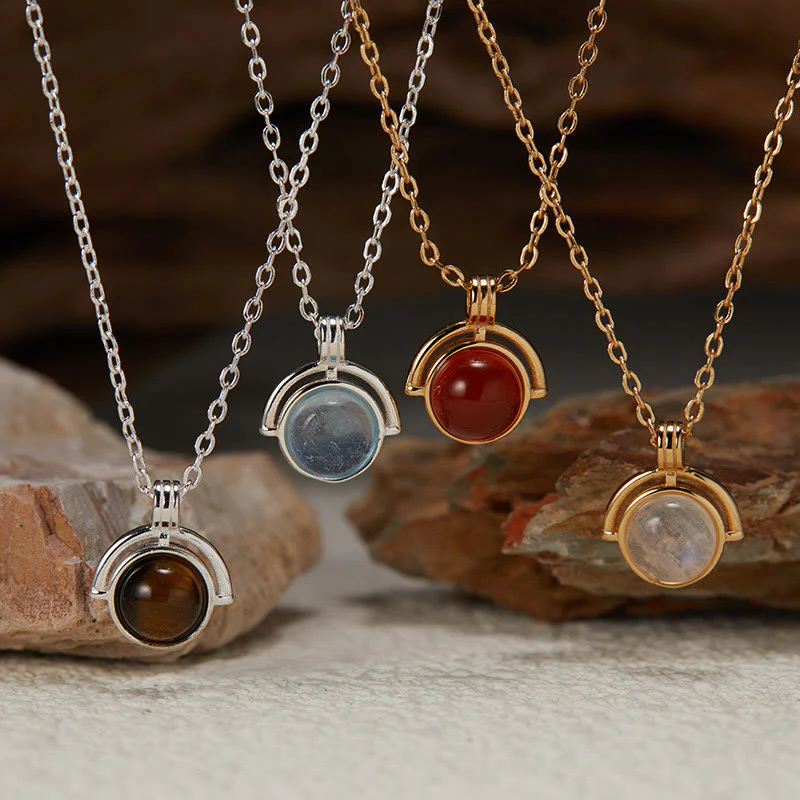 Collana con ciondolo "Confidence" in argento sterling 925, Buddha Stones, agata rossa, occhio di tigre, acquamarina, pietra di luna