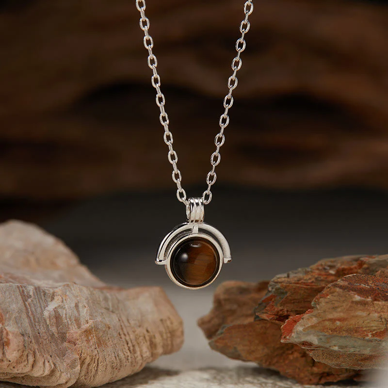Collana con ciondolo "Confidence" in argento sterling 925, Buddha Stones, agata rossa, occhio di tigre, acquamarina, pietra di luna - Image 9