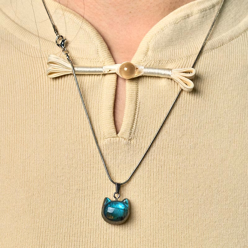 Collana con ciondolo curativo in labradorite naturale con motivo a gatto Buddha Stones - Image 6