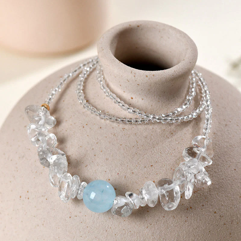 Collana con ciondolo curativo in perle di cristallo bianco acquamarina irregolare Buddha Stones - Image 2