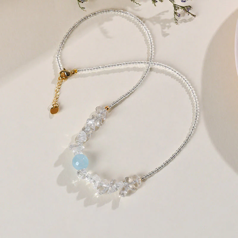 Collana con ciondolo curativo in perle di cristallo bianco acquamarina irregolare Buddha Stones - Image 3