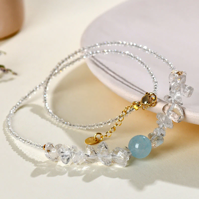 Collana con ciondolo curativo in perle di cristallo bianco acquamarina irregolare Buddha Stones - Image 9