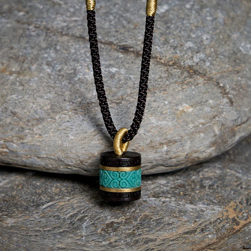 Collana con ciondolo della pace in legno di ebano e turchese Buddha Stones - Image 2
