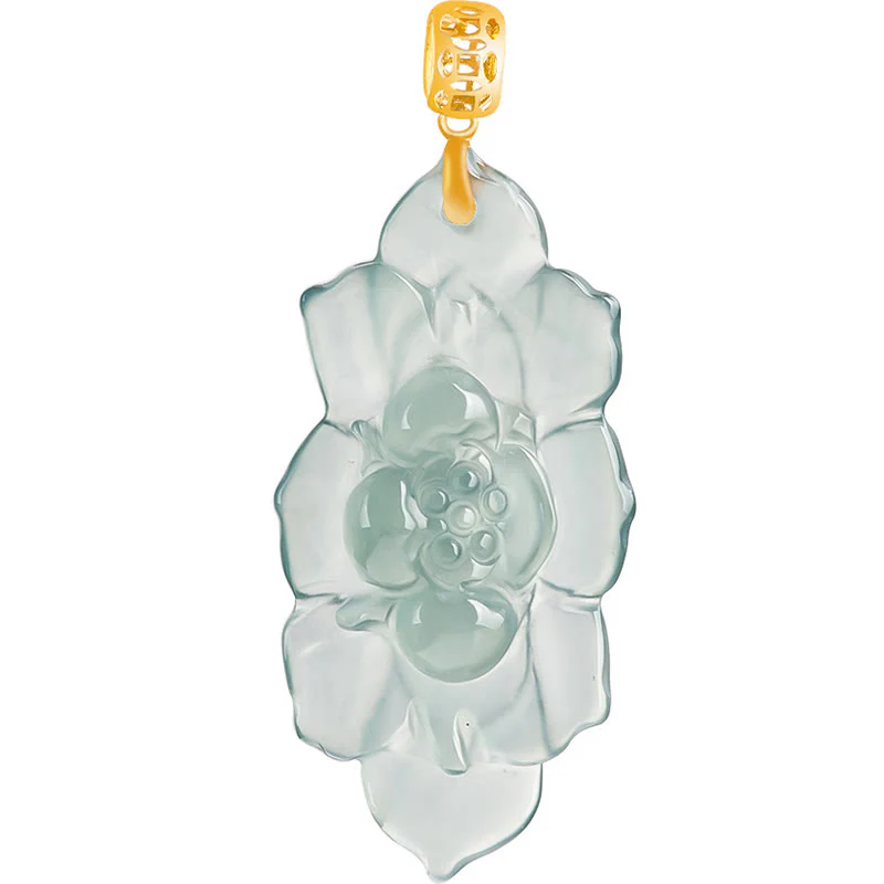 Collana con ciondolo in acciaio al titanio e catena in giada naturale con motivo a loto Buddha Stones - Image 10