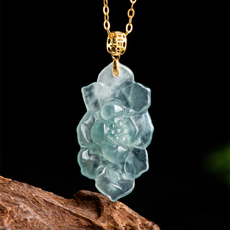Collana con ciondolo in acciaio al titanio e catena in giada naturale con motivo a loto Buddha Stones - Image 7