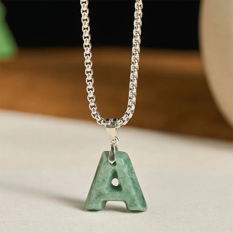 Collana con ciondolo della prosperità in acciaio al titanio con lettera AZ naturale Buddha Stones - Image 2