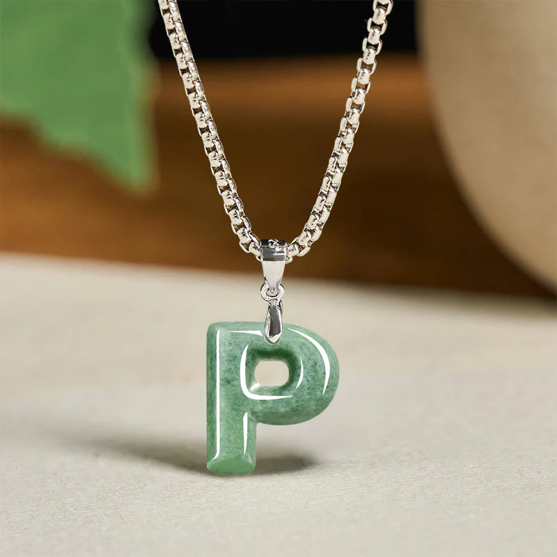 Collana con ciondolo della prosperità in acciaio al titanio con lettera AZ naturale Buddha Stones - Image 25
