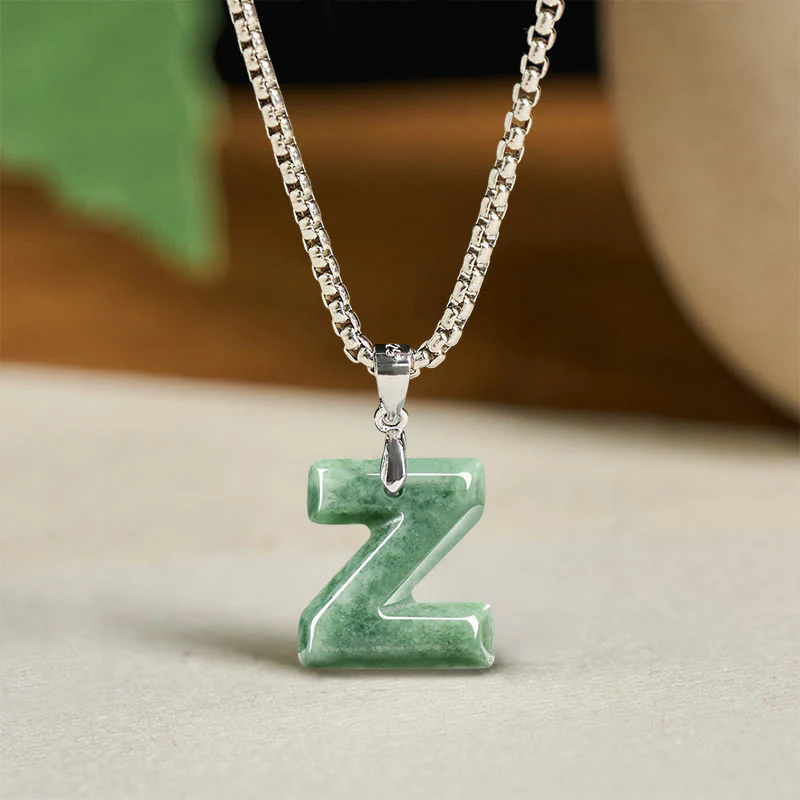 Collana con ciondolo della prosperità in acciaio al titanio con lettera AZ naturale Buddha Stones - Image 35