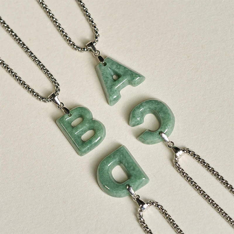 Collana con ciondolo della prosperità in acciaio al titanio con lettera AZ naturale Buddha Stones - Image 37