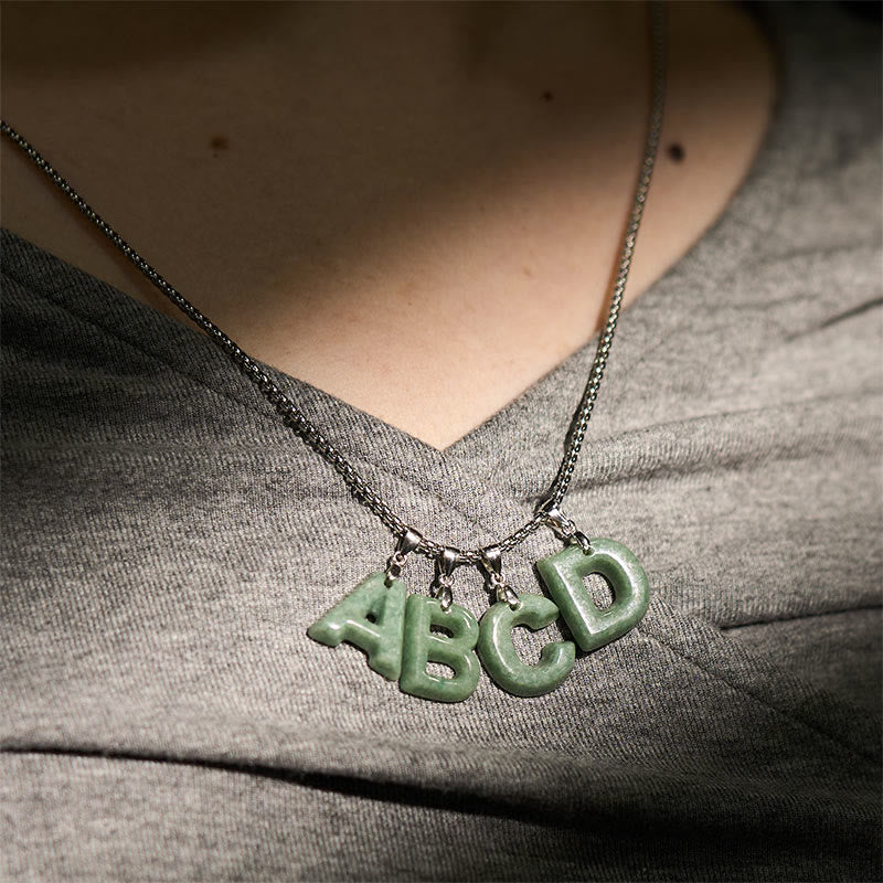 Collana con ciondolo della prosperità in acciaio al titanio con lettera AZ naturale Buddha Stones - Image 43