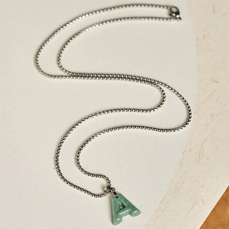 Collana con ciondolo della prosperità in acciaio al titanio con lettera AZ naturale Buddha Stones - Image 5
