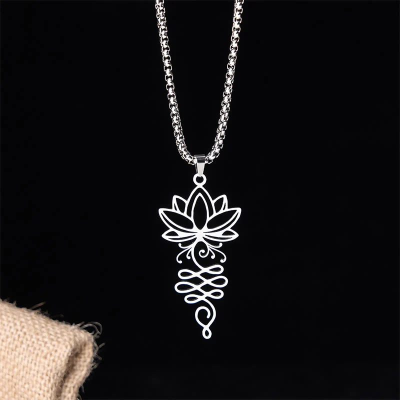 Collana con ciondolo dell'illuminazione in acciaio inossidabile con Buddha Stones viticci di loto, simbolo dei chakra - Image 2