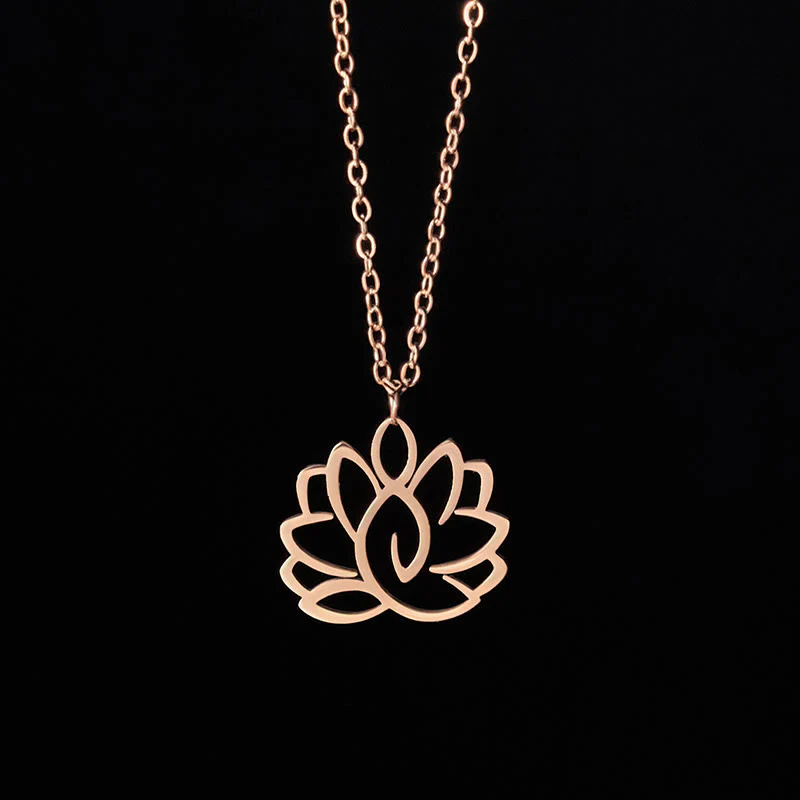 Collana con ciondolo dell'illuminazione in acciaio inossidabile con design a forma di loto cavo Buddha Stones - Image 14