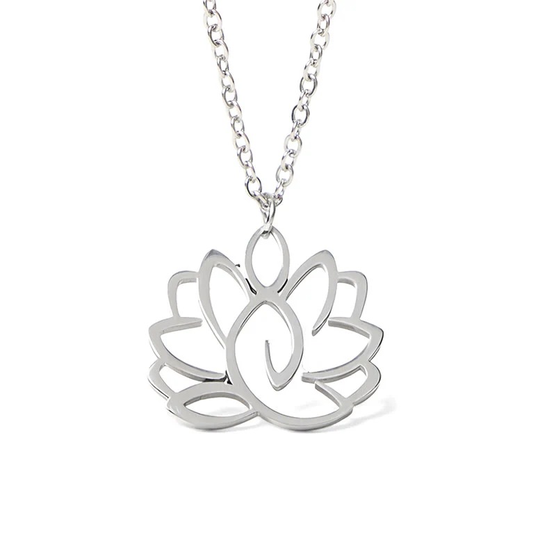 Collana con ciondolo dell'illuminazione in acciaio inossidabile con design a forma di loto cavo Buddha Stones - Image 6