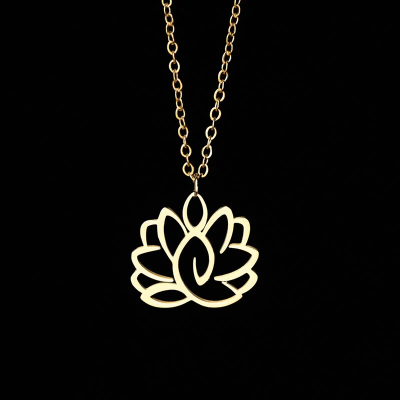 Collana con ciondolo dell'illuminazione in acciaio inossidabile con design a forma di loto cavo Buddha Stones - Image 8