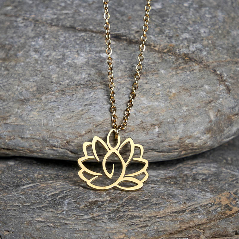 Collana con ciondolo dell'illuminazione in acciaio inossidabile con design a forma di loto cavo Buddha Stones - Image 9