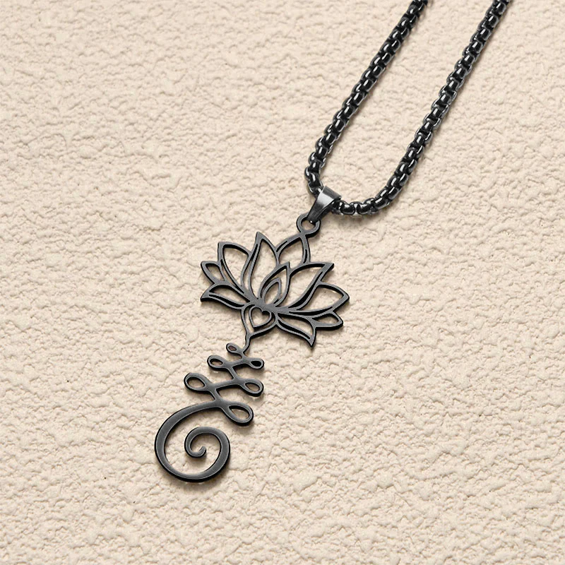 Collana con ciondolo dell'illuminazione in acciaio inossidabile con simbolo dei chakra Buddha Stones, design irregolare, loto - Image 16