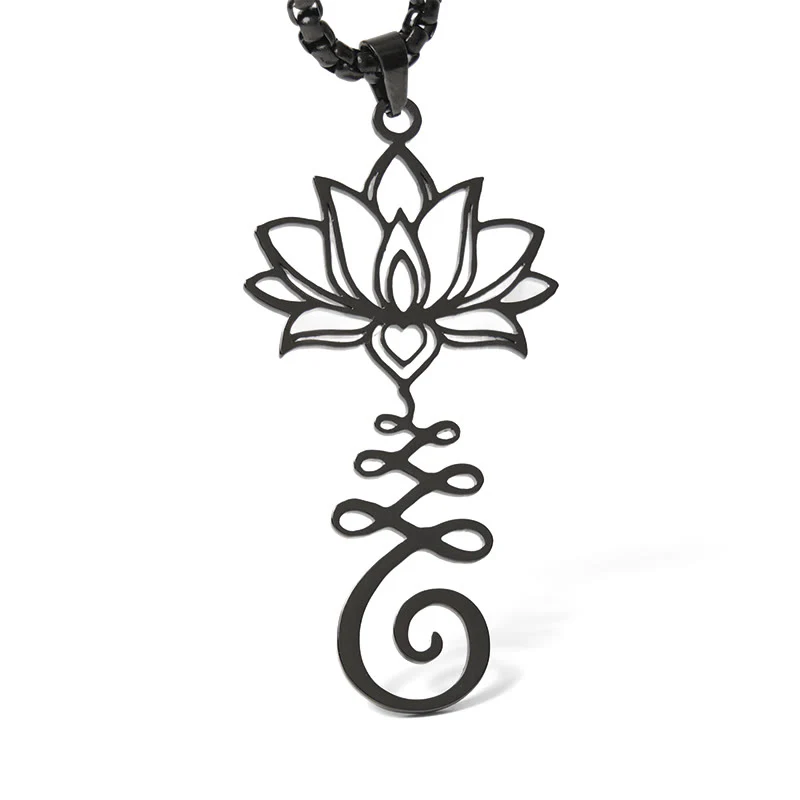 Collana con ciondolo dell'illuminazione in acciaio inossidabile con simbolo dei chakra Buddha Stones, design irregolare, loto - Image 19