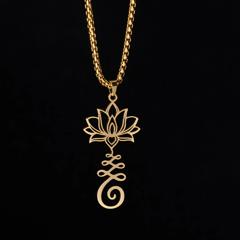 Collana con ciondolo dell'illuminazione in acciaio inossidabile con simbolo dei chakra Buddha Stones, design irregolare, loto - Image 9