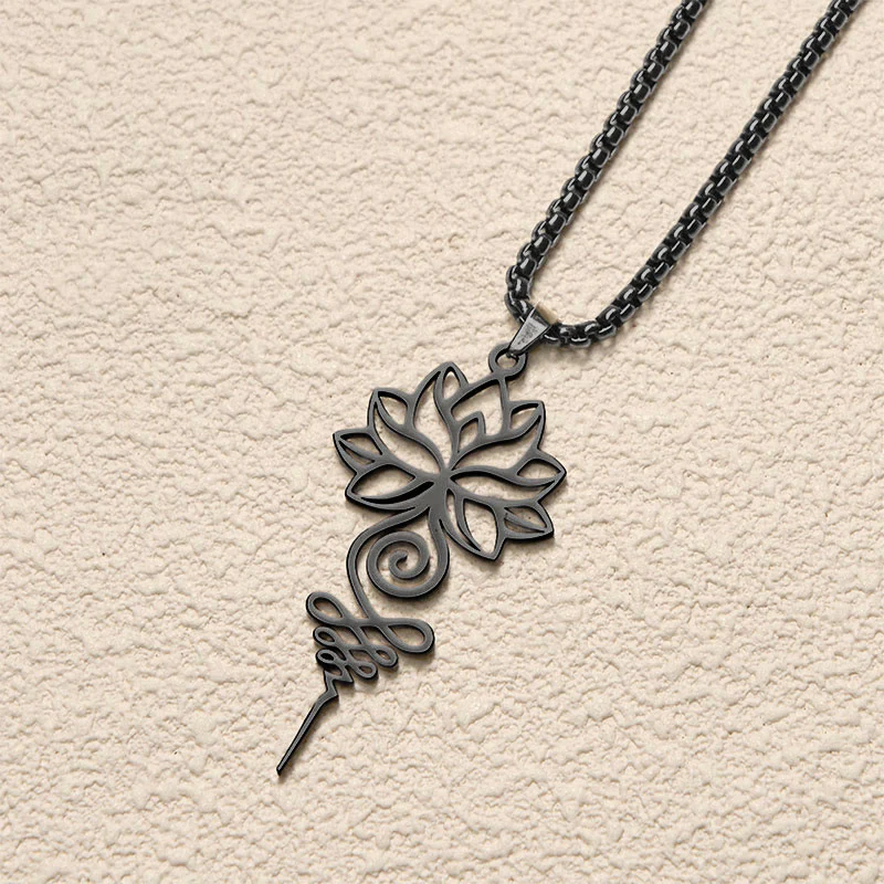 Collana con ciondolo dell'illuminazione in acciaio inossidabile, simbolo del chakra del loto di Buddha Stones Unalome - Image 15