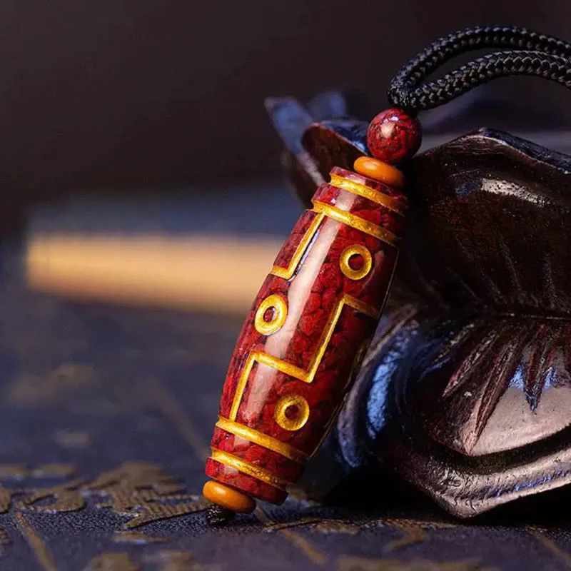Collana con ciondolo di benedizione di perline Dzi a nove occhi in cinabro Buddha Stones