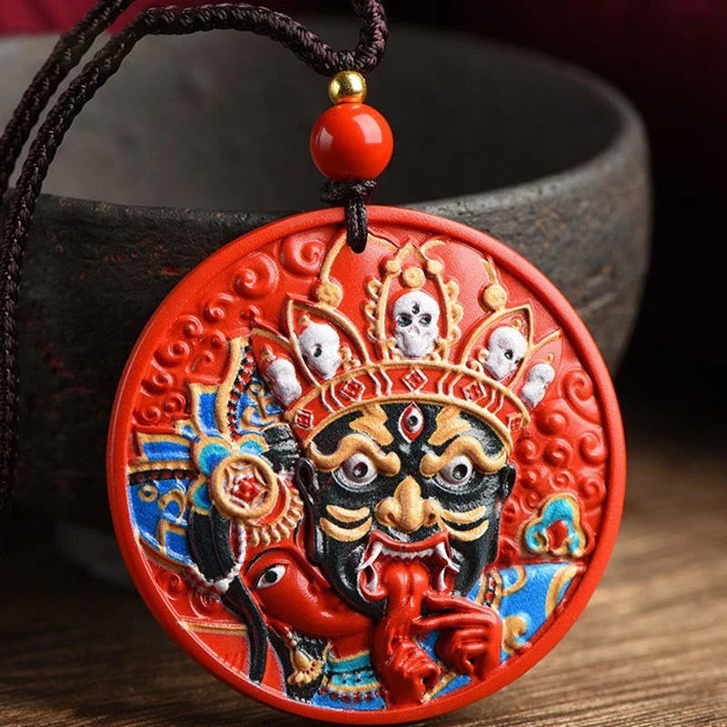 Collana con ciondolo di benedizione in cinabro dipinto con Buddha Stones, dea della ricchezza, Zakiram