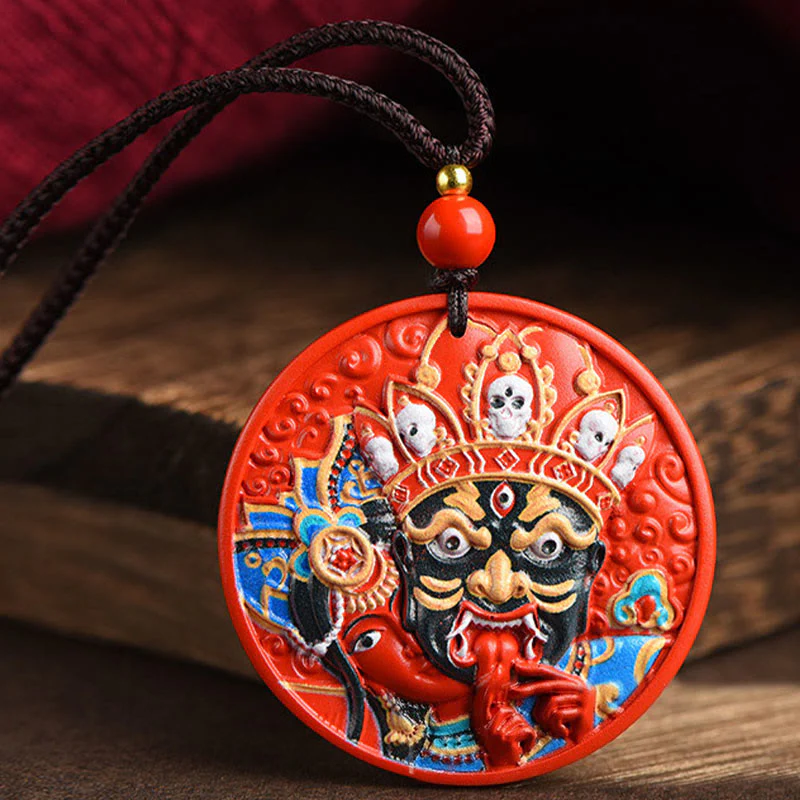 Collana con ciondolo di benedizione in cinabro dipinto con Buddha Stones, dea della ricchezza, Zakiram - Image 5