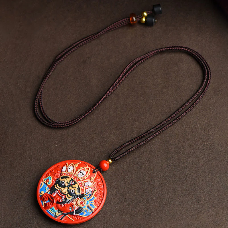 Collana con ciondolo di benedizione in cinabro dipinto con Buddha Stones, dea della ricchezza, Zakiram - Image 7