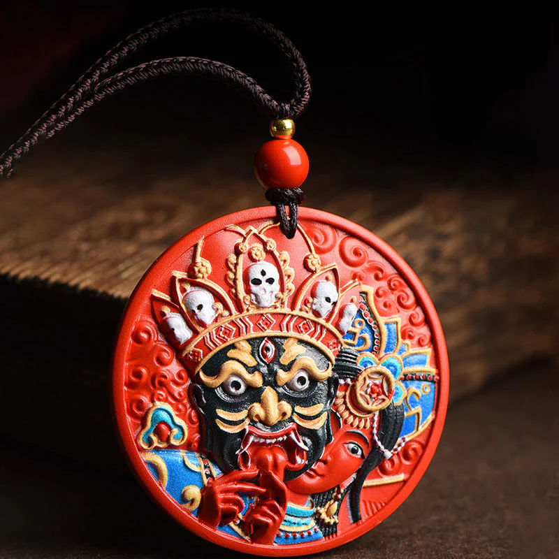 Collana con ciondolo di benedizione in cinabro dipinto con Buddha Stones, dea della ricchezza, Zakiram - Image 8