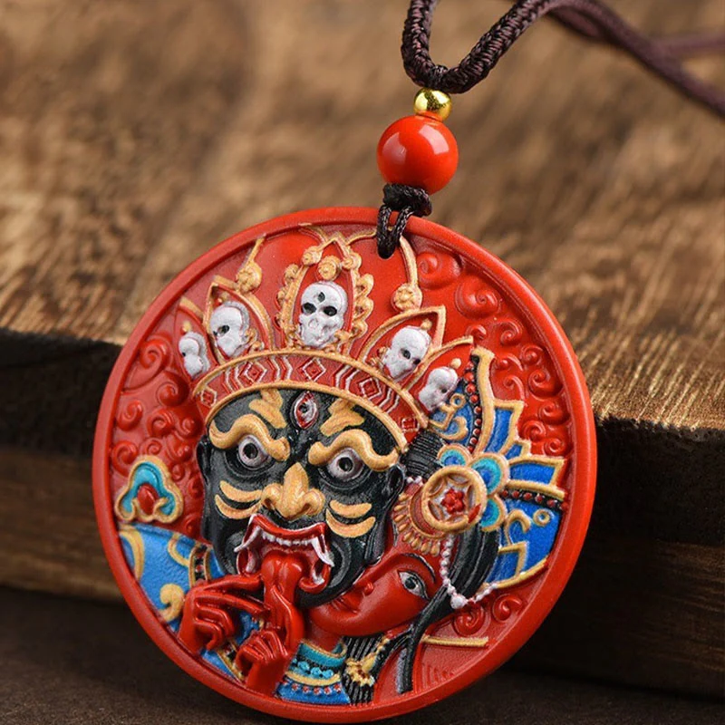 Collana con ciondolo di benedizione in cinabro dipinto con Buddha Stones, dea della ricchezza, Zakiram - Image 9