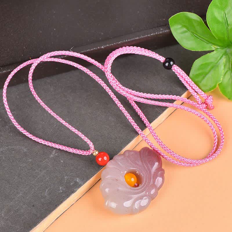 Collana con ciondolo di fiori di loto in giada di seta dorata rosa e ricchezza - Image 2