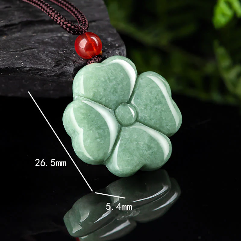 Collana con ciondolo di giada a forma di quadrifoglio fortunato naturale Buddha Stones prosperità - Image 11