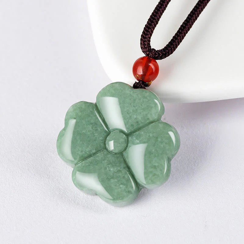 Collana con ciondolo di giada a forma di quadrifoglio fortunato naturale Buddha Stones prosperità - Image 2