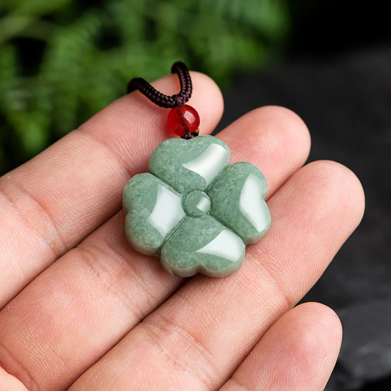 Collana con ciondolo di giada a forma di quadrifoglio fortunato naturale Buddha Stones prosperità - Image 4
