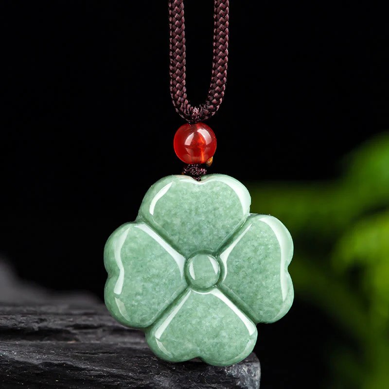 Collana con ciondolo di giada a forma di quadrifoglio fortunato naturale Buddha Stones prosperità - Image 5
